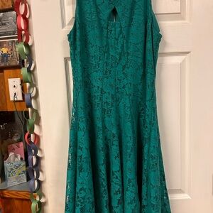 Danny & Nicole Teal Lace Midi Dress, size small